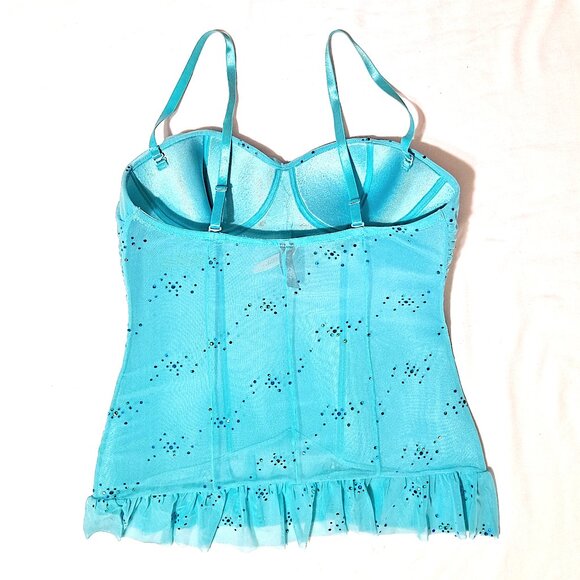 NWT Victoria Secret sexy little things Blue Sequin glitter Top Med Ruffle bottom - Picture 2 of 12
